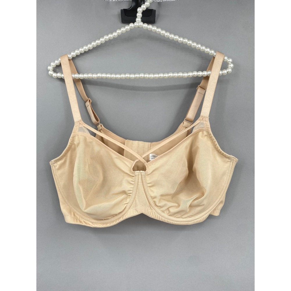 HSIA Underwire Sheer Mesh Bra Beige Women 44D‎ Strappy Unlined Nude